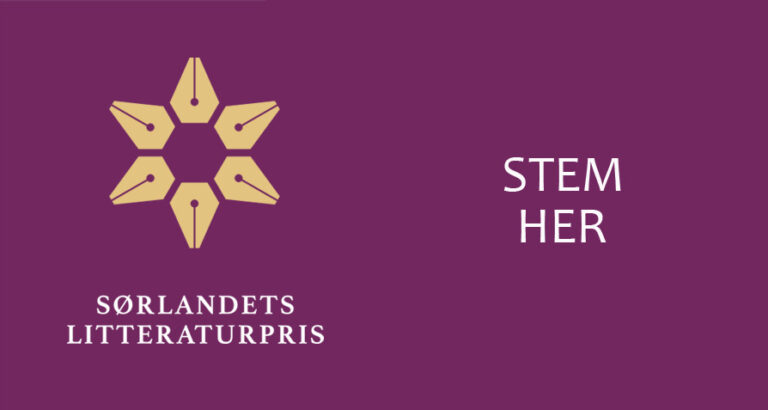 Lilla logo gule pennehoder med teksten "Stem her"