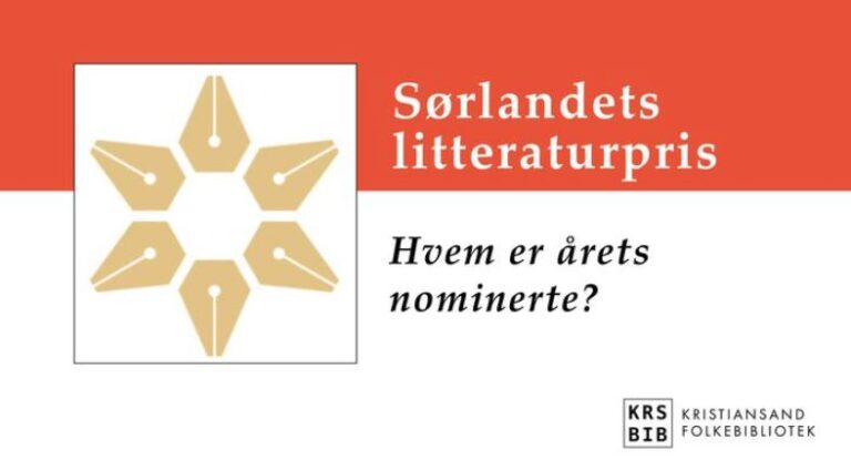 Logo til Sørlandets litteraturpris med teksten "Hvem er årets nominerte?"