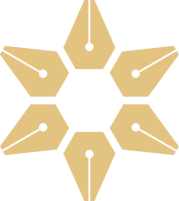 Logo til SLP. Pennesplitter i gull formet som stjerne.